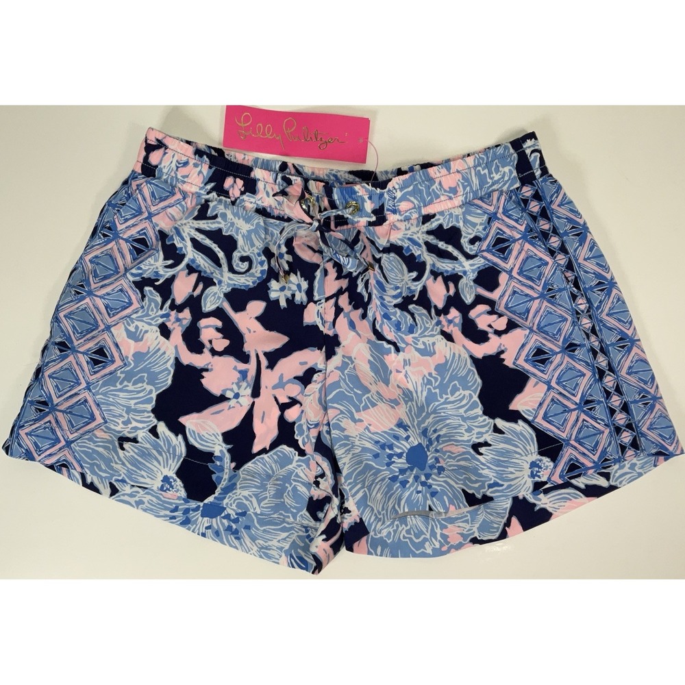 NWT Women's Lilly Pulitzer Katia Shorts Navy‎ Amore Please Elastic Waist XS